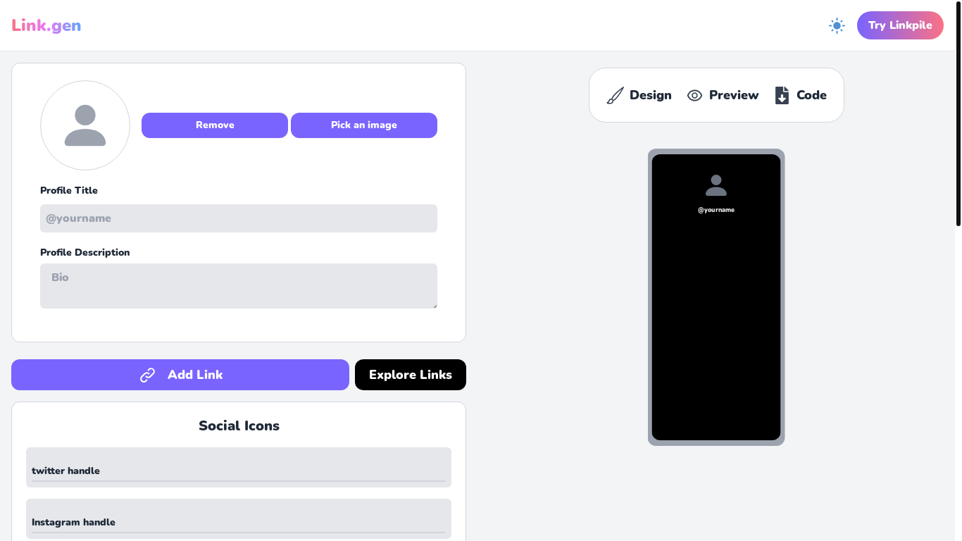 website screenshot of https://link-gen.netlify.app/