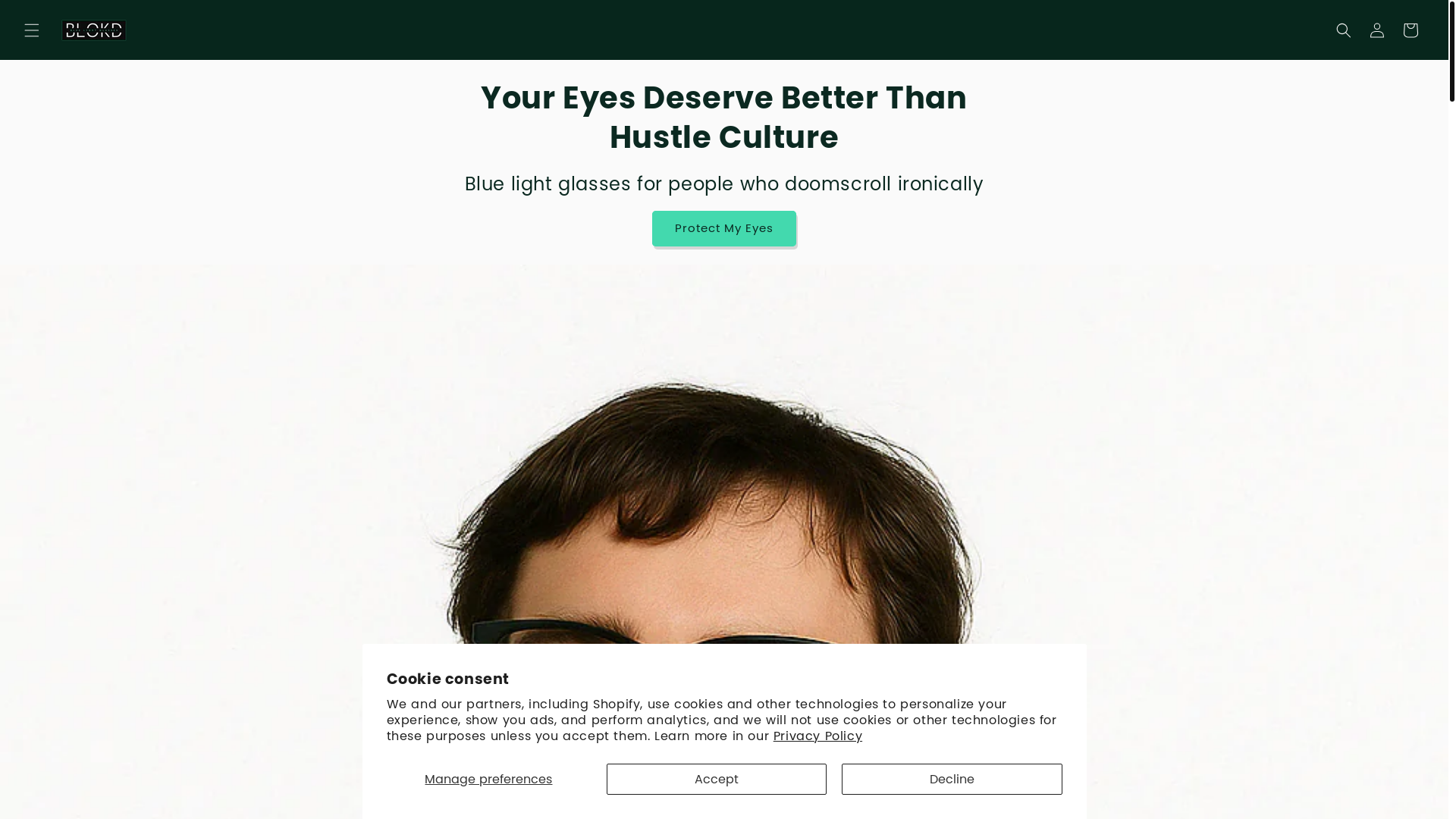 website screenshot of https://blokdglasses.com/