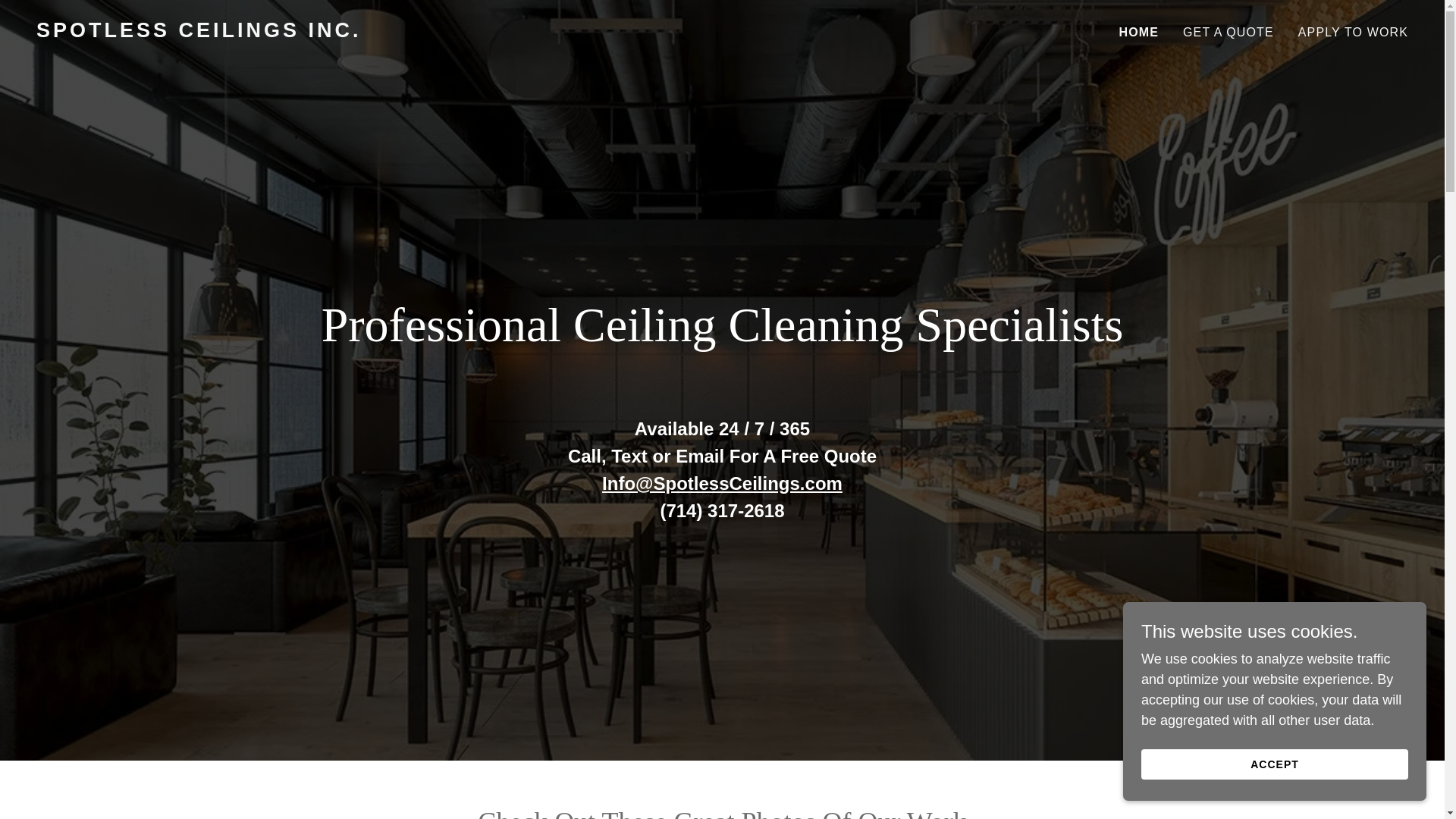 website screenshot of https://getspotlessceilings.com/