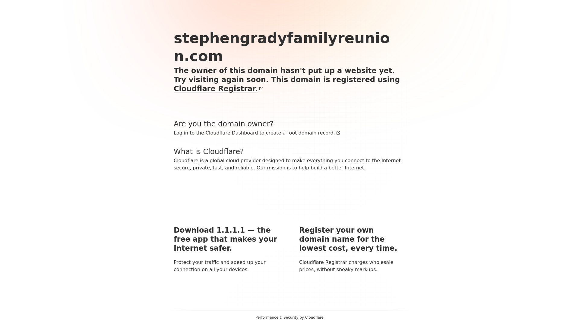 website screenshot of https://stephengradyfamilyreunion.com/