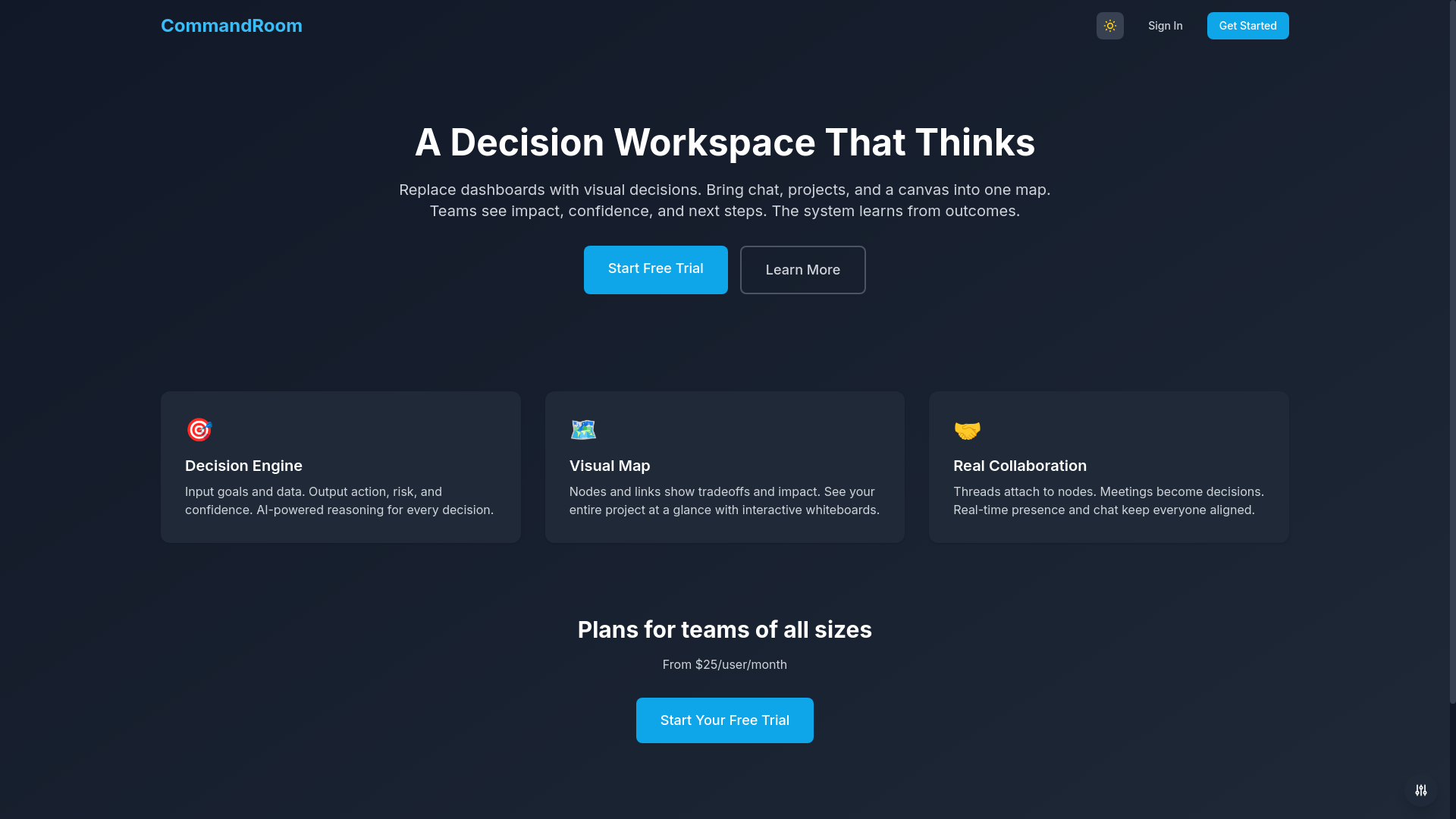 website screenshot of https://commandroomai.com/
