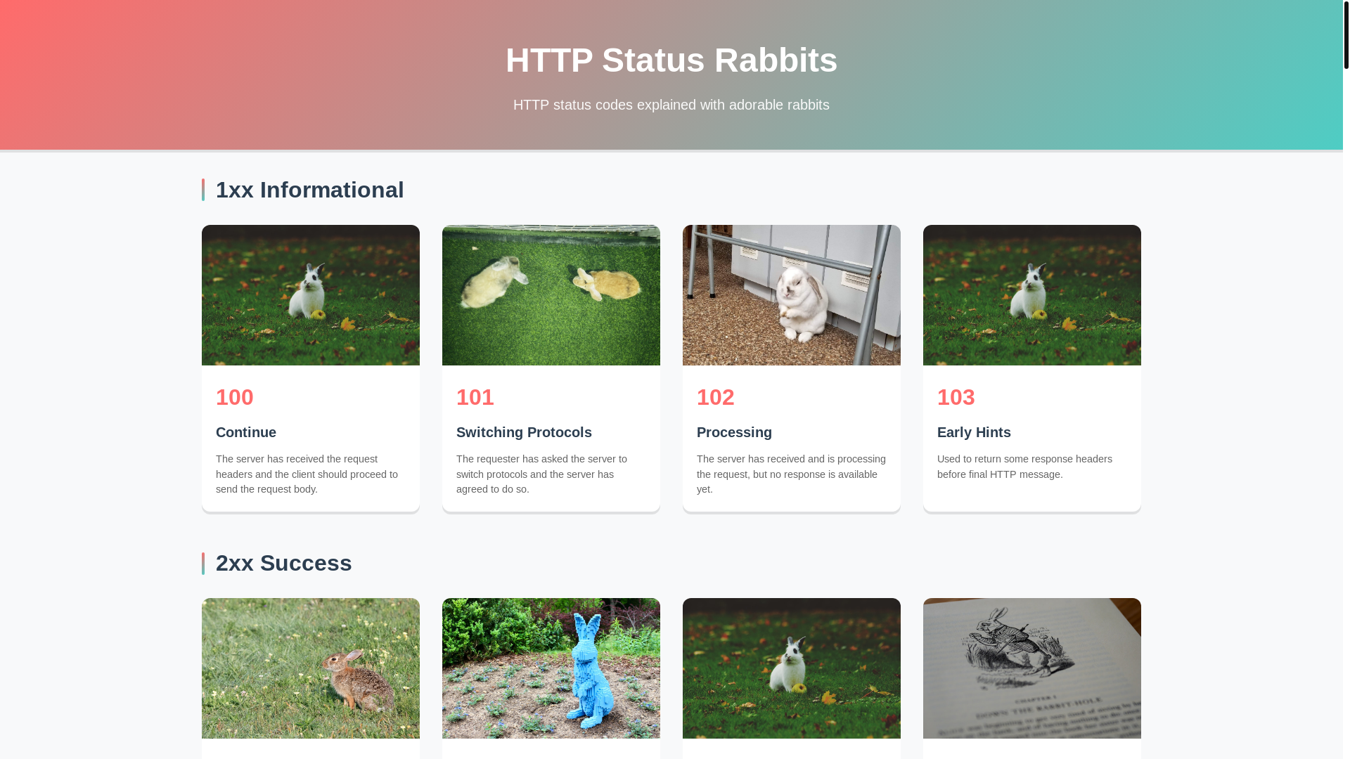 website screenshot of https://httpstatusrabbits.com/