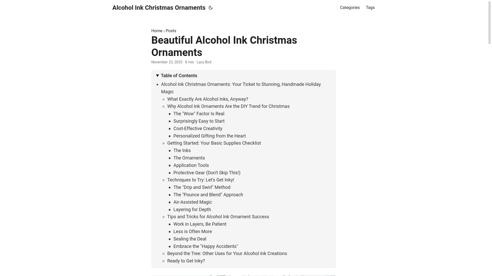 website screenshot of https://alcoholinkchristmasornaments.pages.dev/