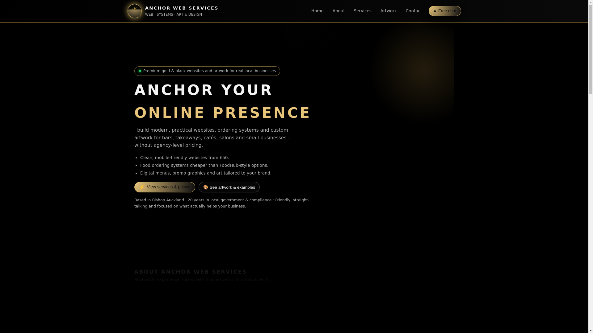 website screenshot of https://anchorwebservices.co.uk/