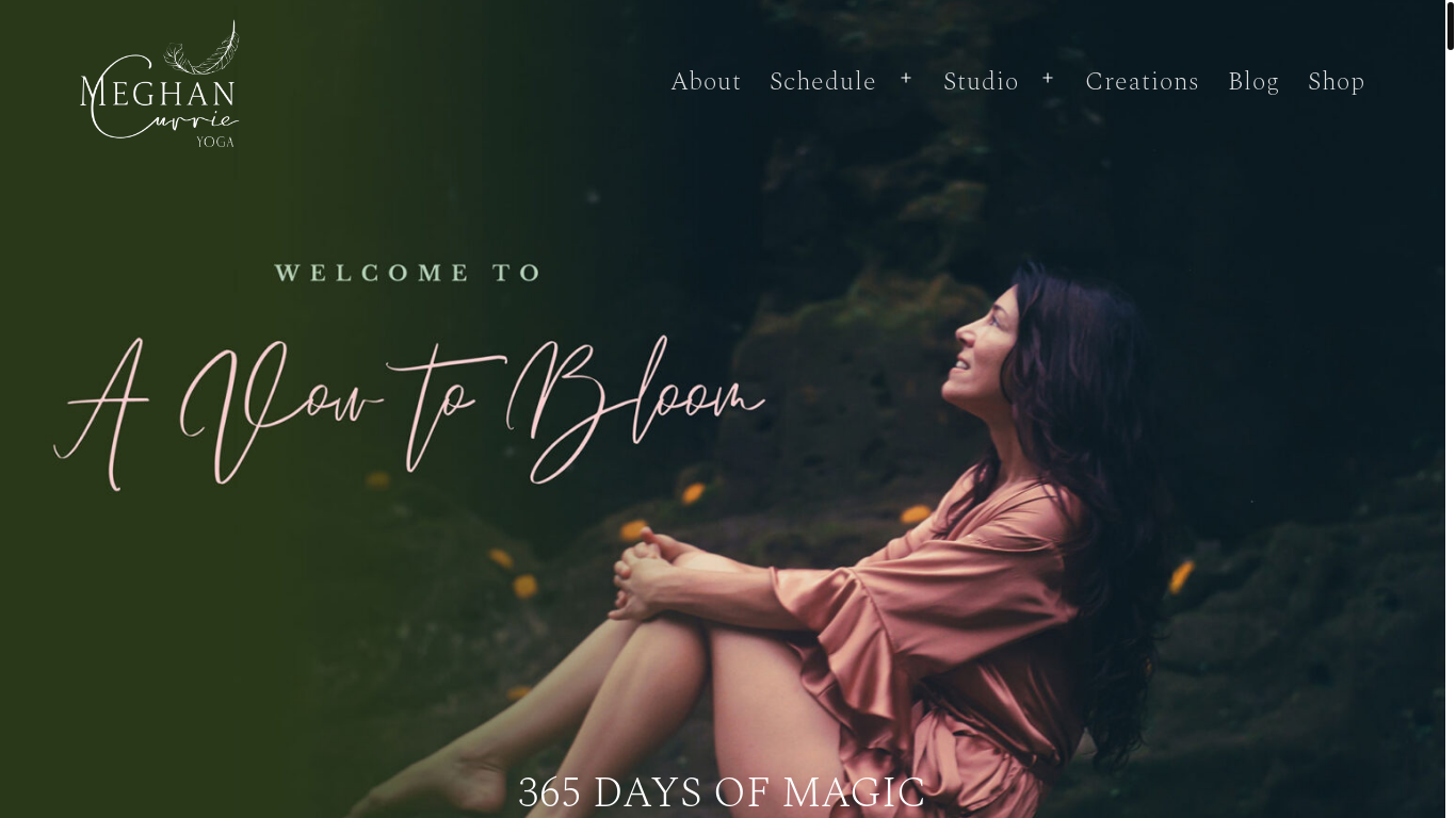 website screenshot of https://meghancurrieyoga.com/