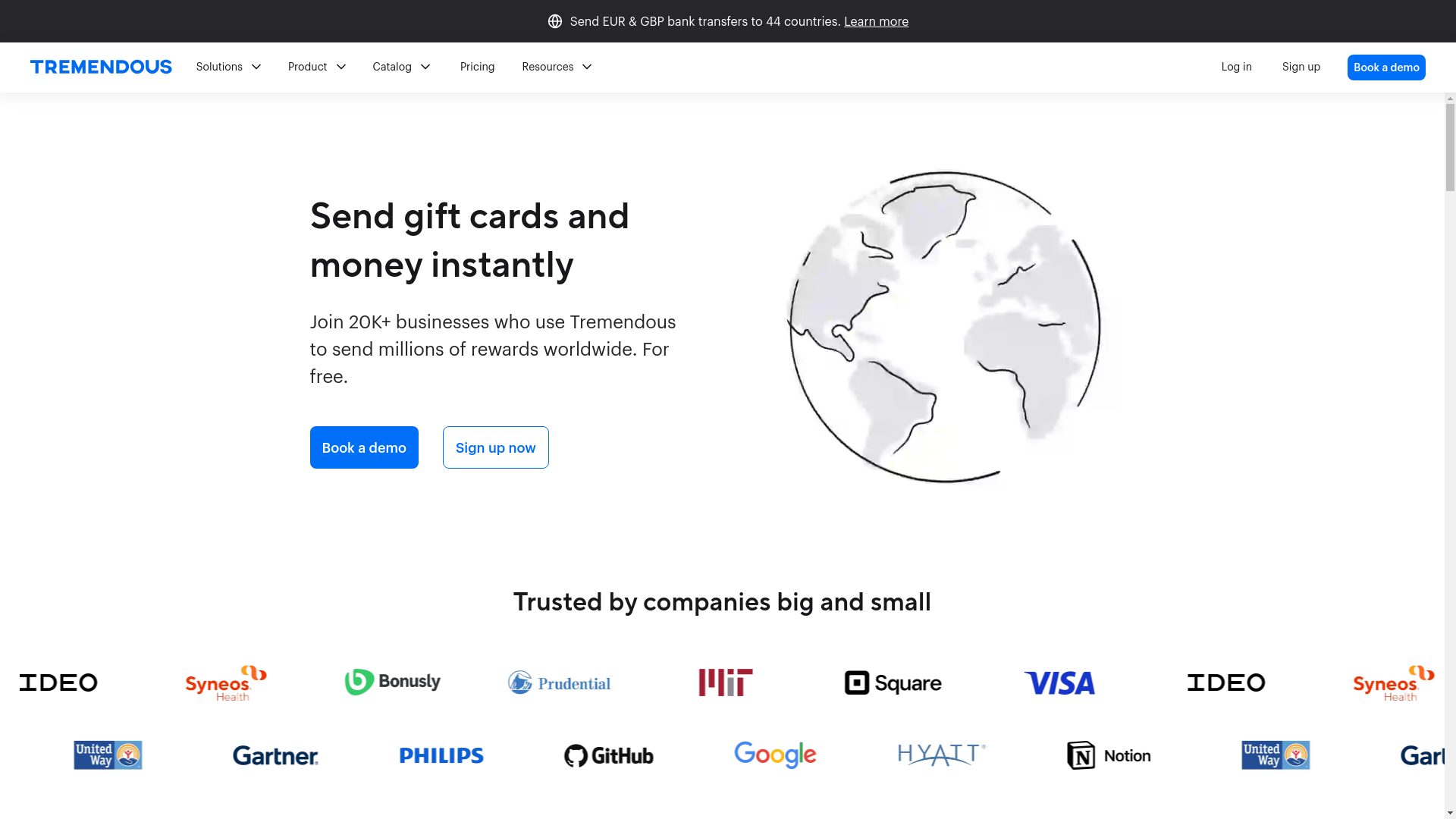 website screenshot of https://tremendousgiftengine.com/