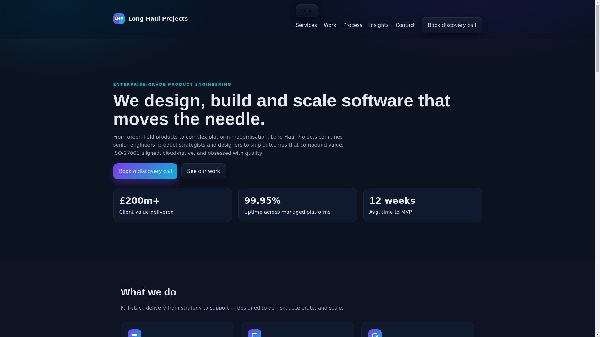 website screenshot of https://longhaulprojects.com/