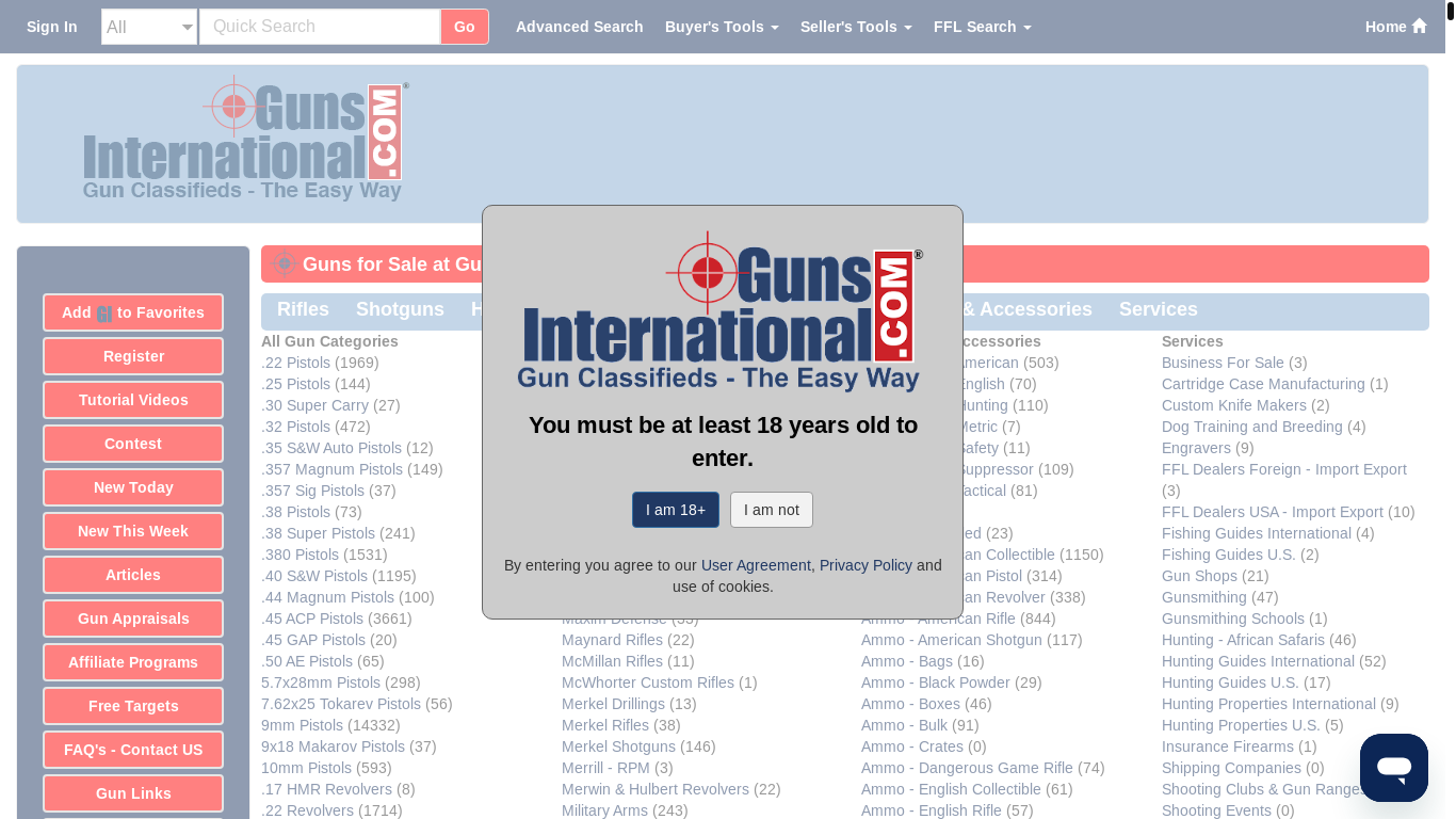 website screenshot of https://guns-international.biz/