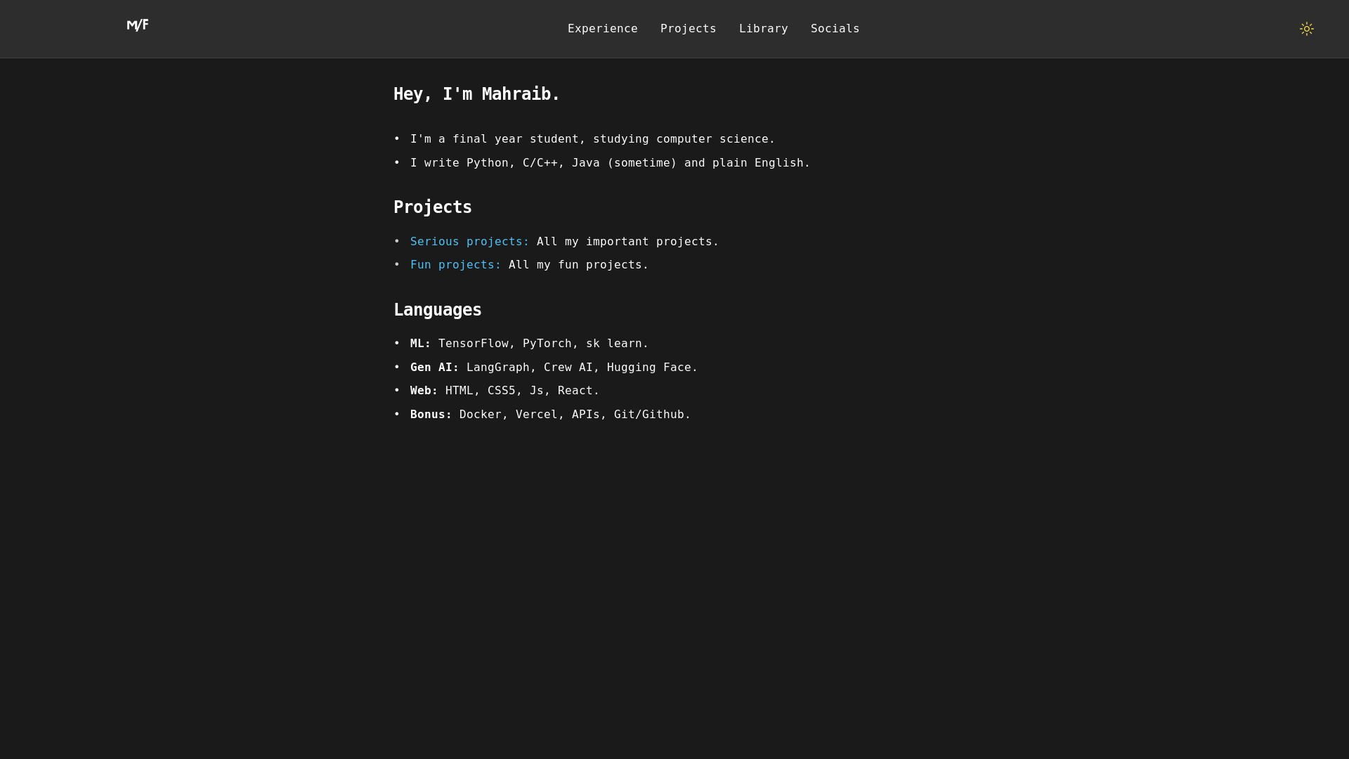 website screenshot of https://mahraib.works/