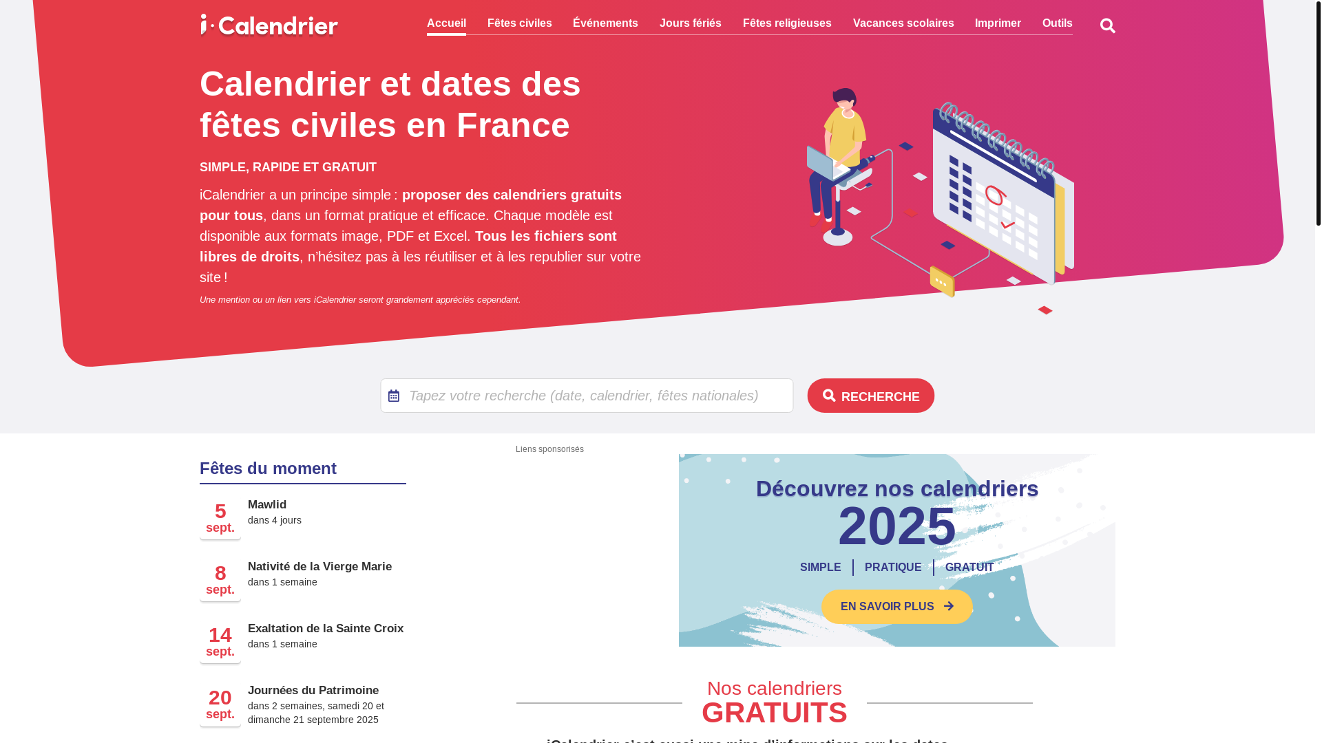 website screenshot of https://icalendrier.fr/