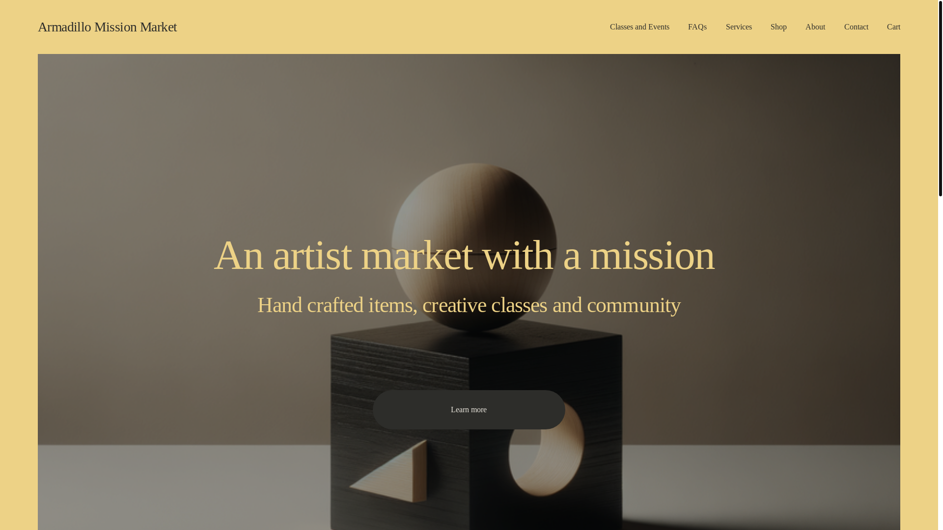 website screenshot of https://armadillomissionmarket.com/