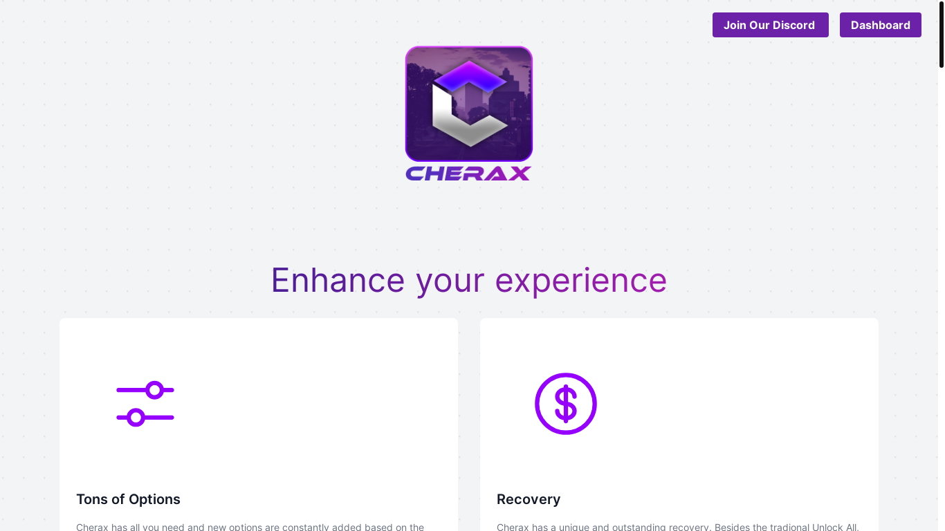 website screenshot of https://cherax.menu