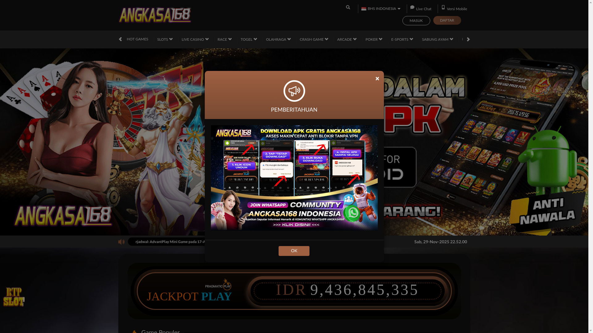 website screenshot of https://angkasa168melayang.com/