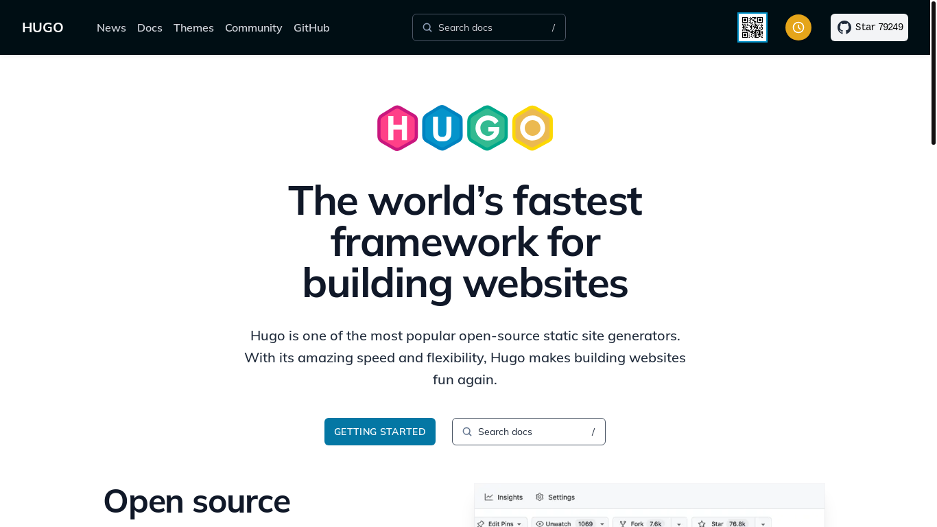 website screenshot of https://gohugo.io/