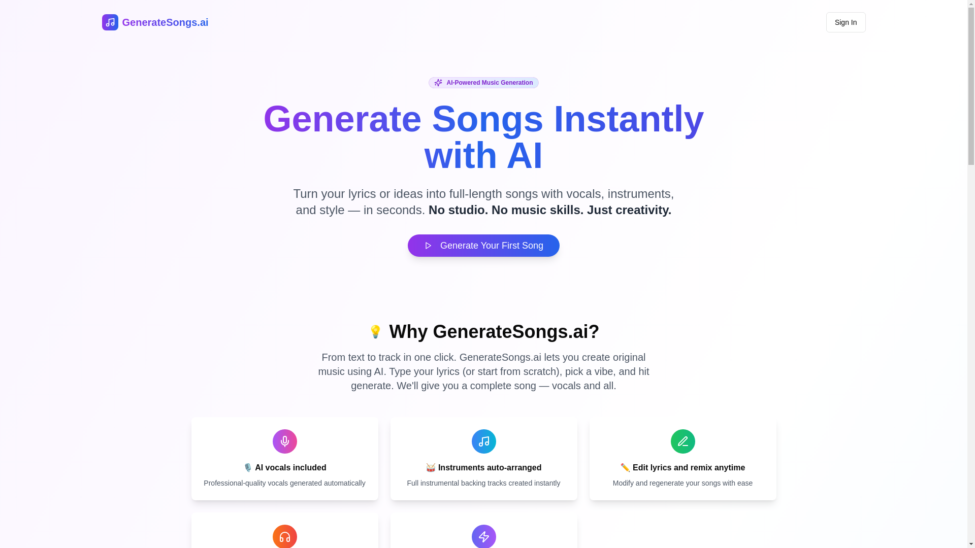 website screenshot of https://generatesongs.pages.dev/