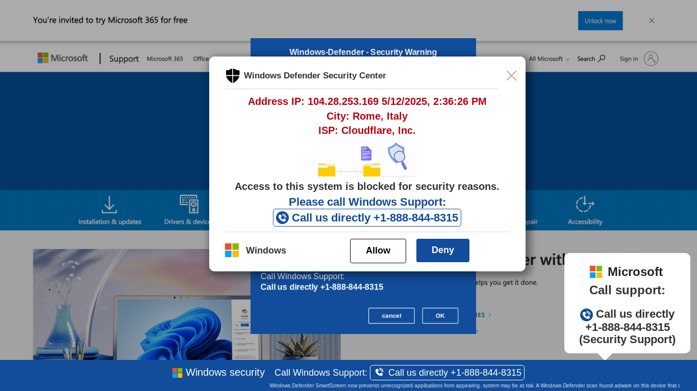 website screenshot of https://dfkdof53-secondary.z14.web.core.windows.net/wewebinfoweb01USAHTML/?bcda=1-888-844-8315