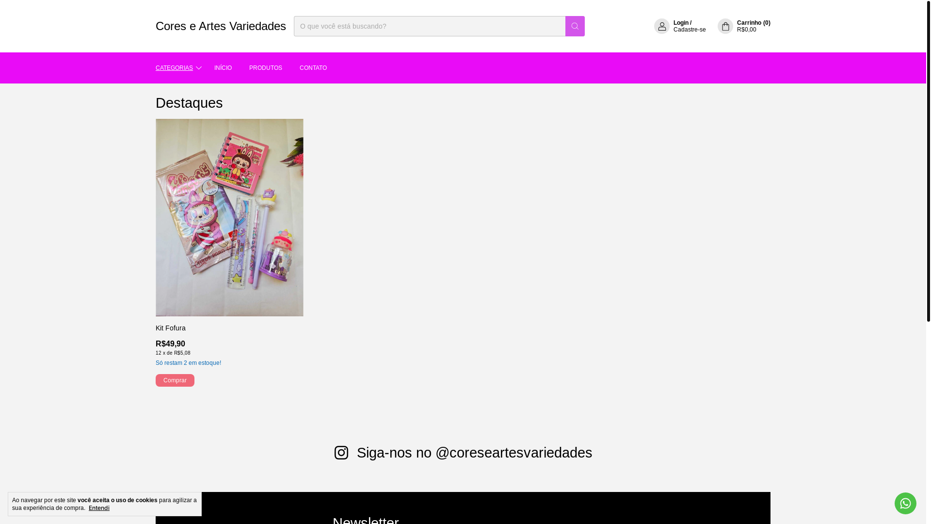 website screenshot of https://coreseartesvariedades.com.br/