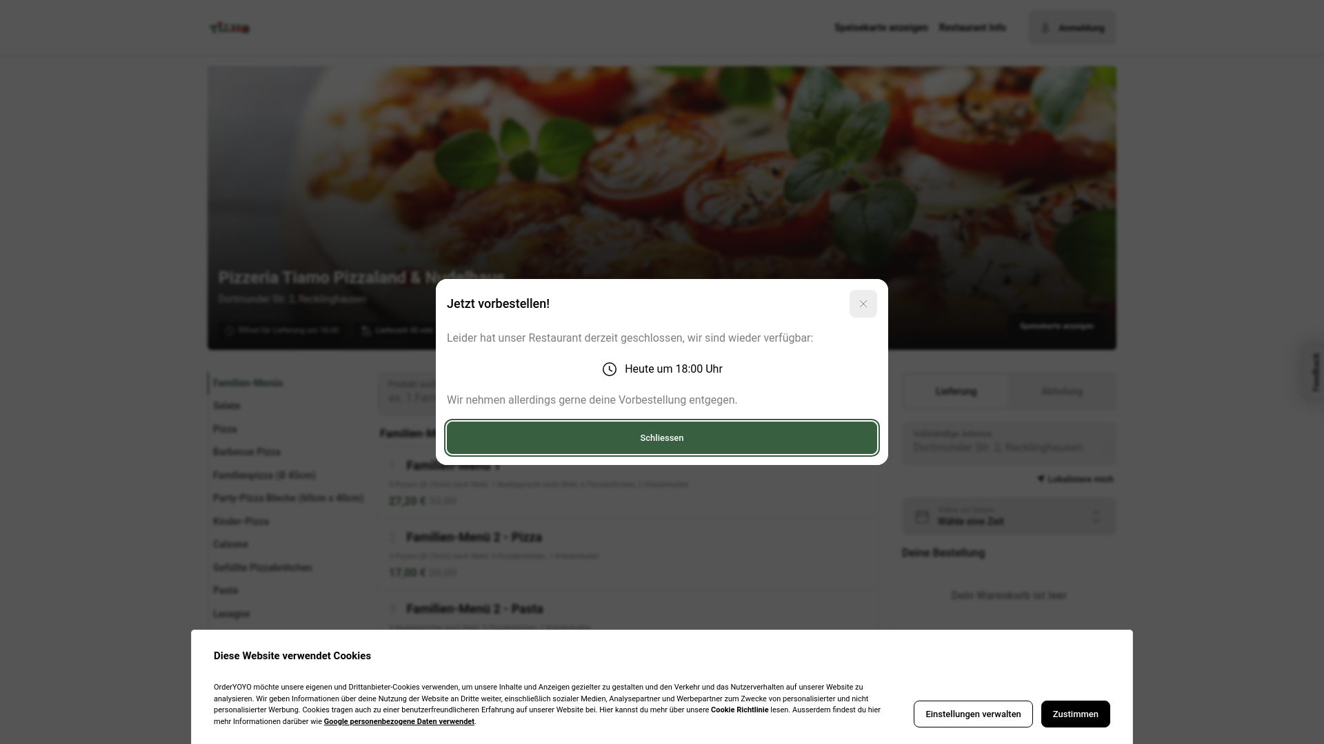 website screenshot of https://tiamo-pizzaland.de/