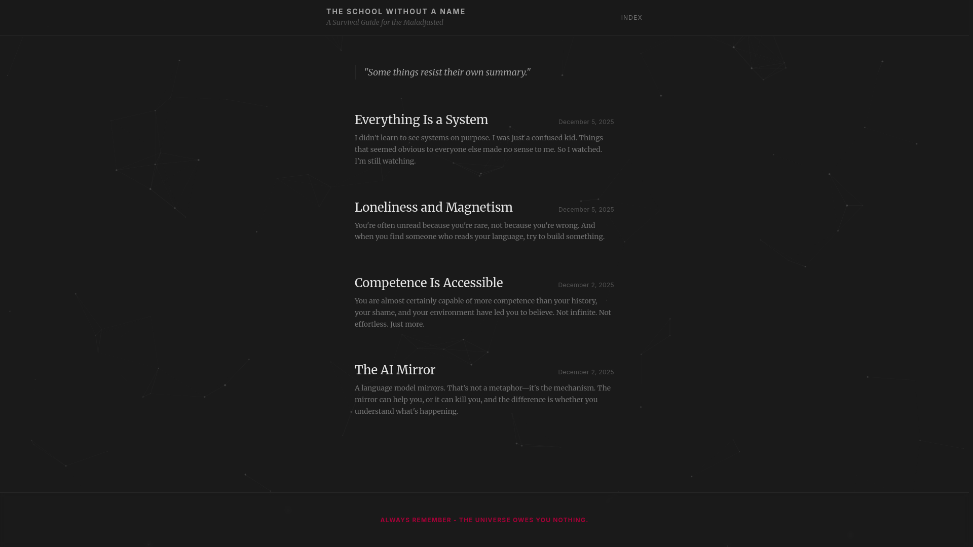 website screenshot of https://schoolwithoutaname.com/