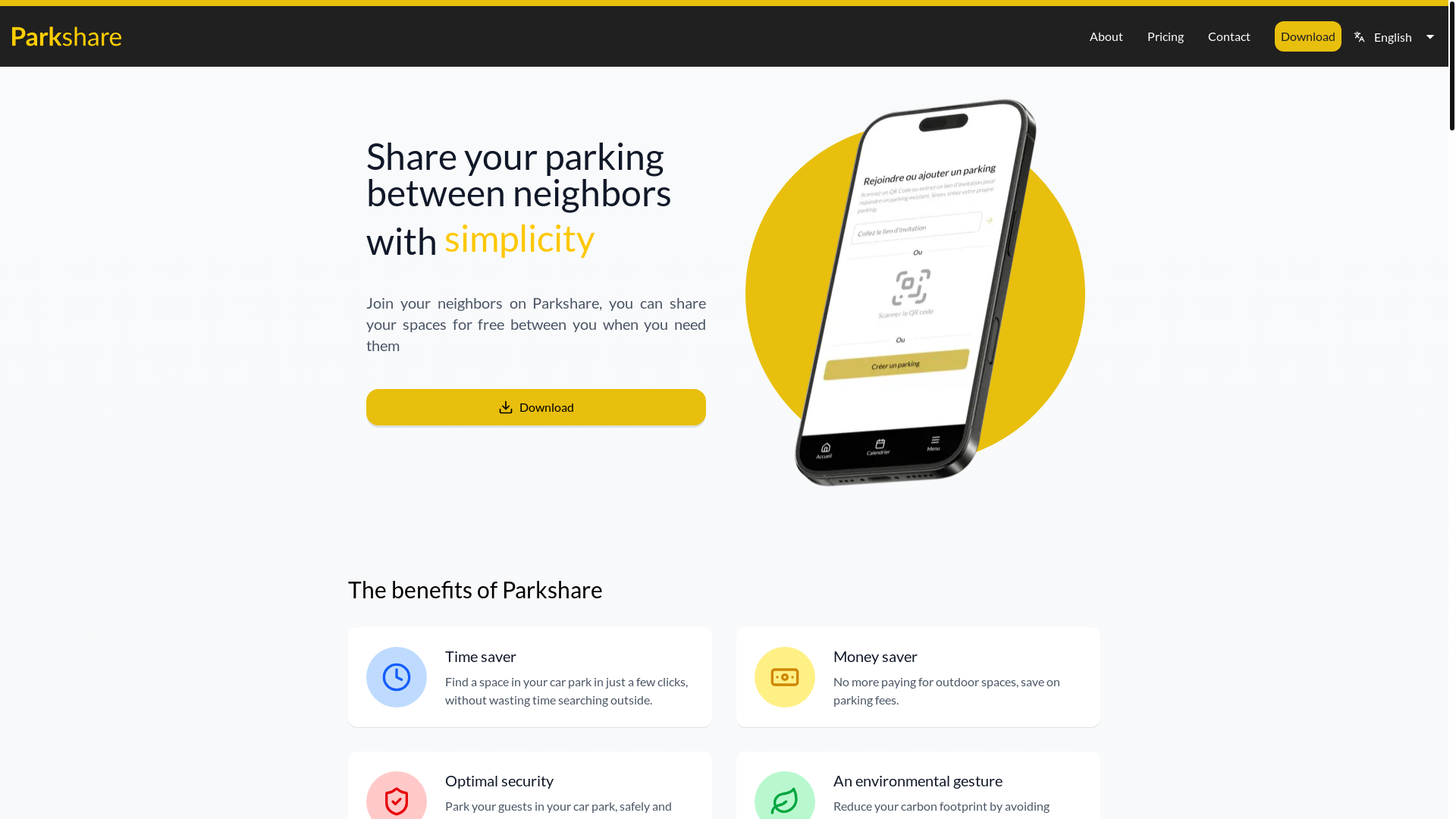 website screenshot of https://parksharelanding-6uv.pages.dev/