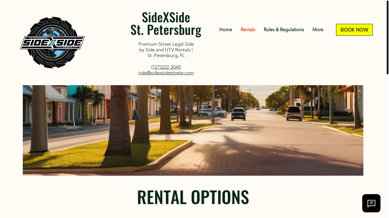 website screenshot of https://www.sidexsidestpete.com/rentals