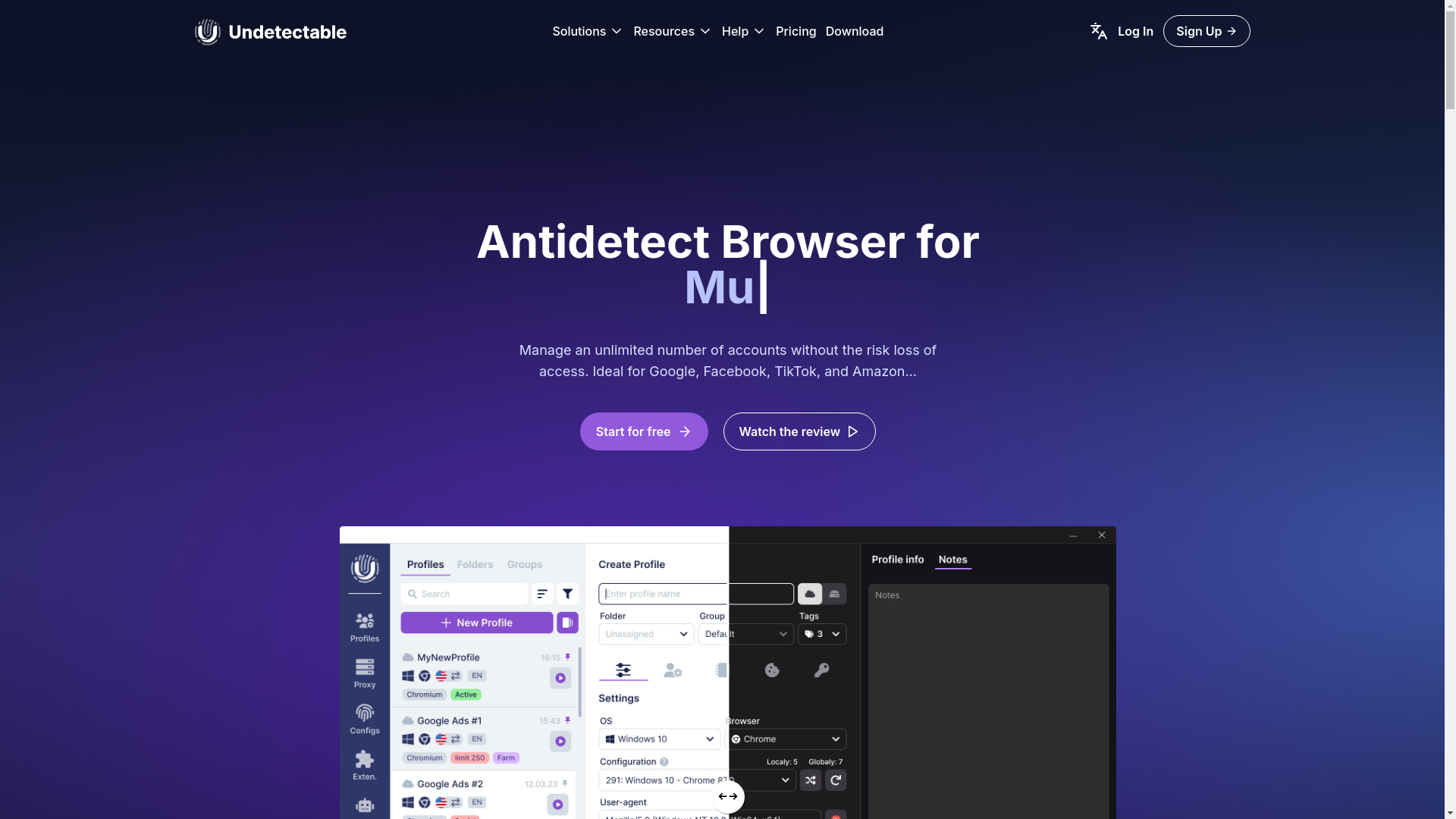 website screenshot of https://undetectable.io