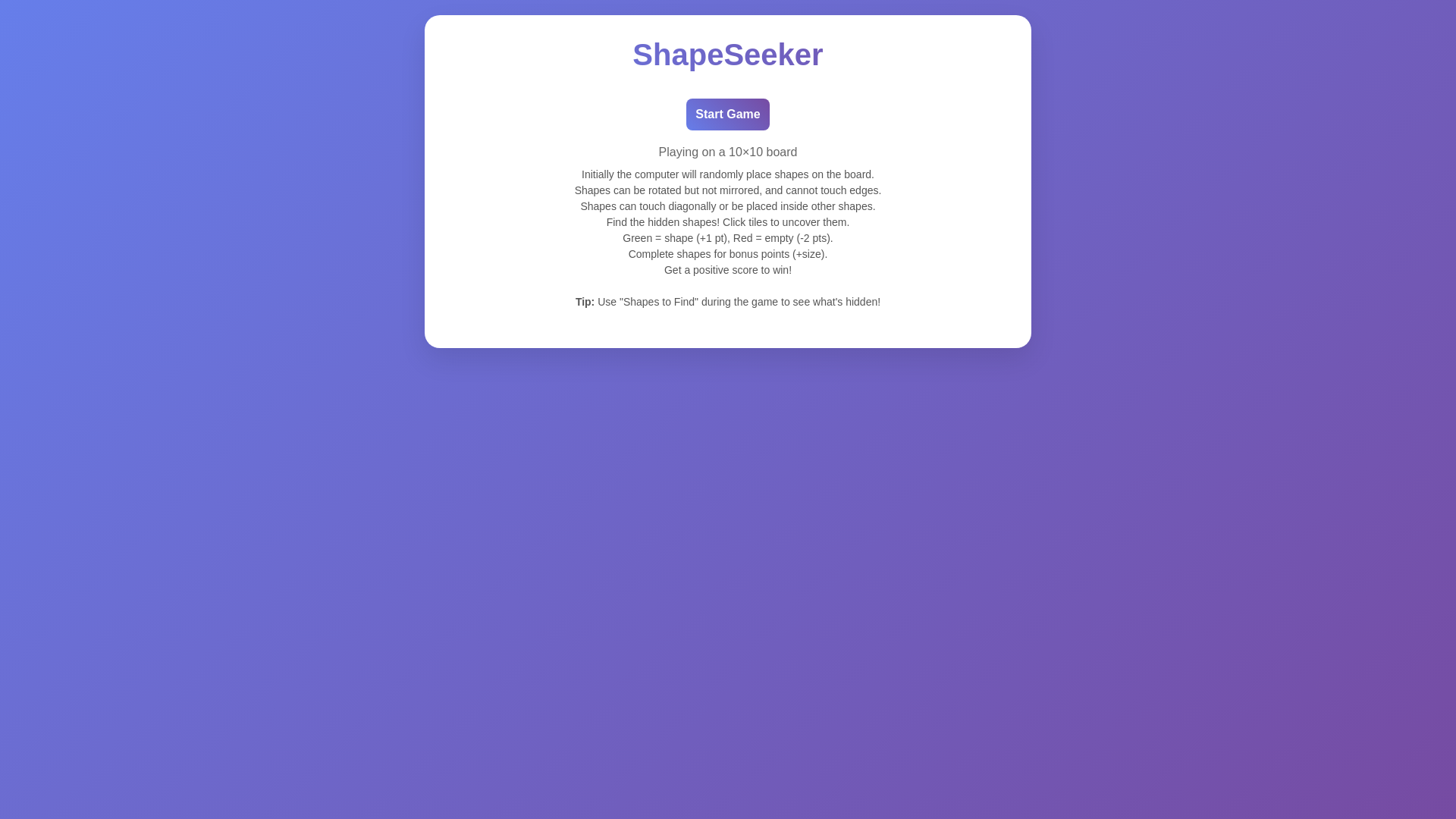 website screenshot of https://playshapeseeker.com/