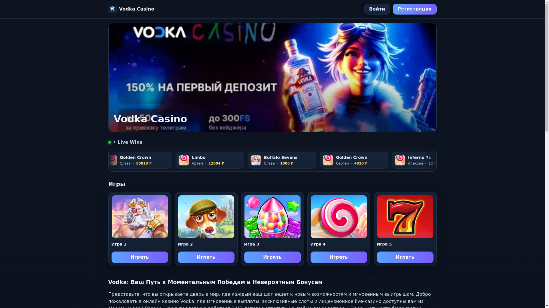 website screenshot of https://vodka1vip.casino/