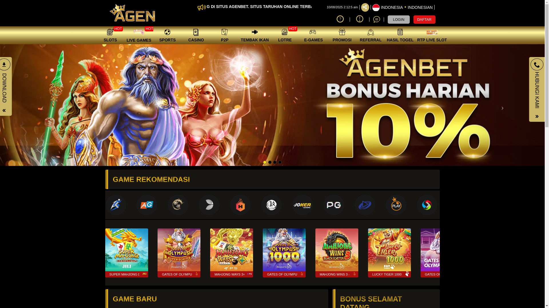 website screenshot of https://agenbetcc.click/
