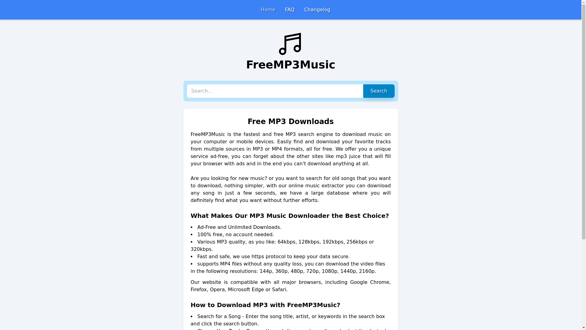 website screenshot of https://freemp3music.org/