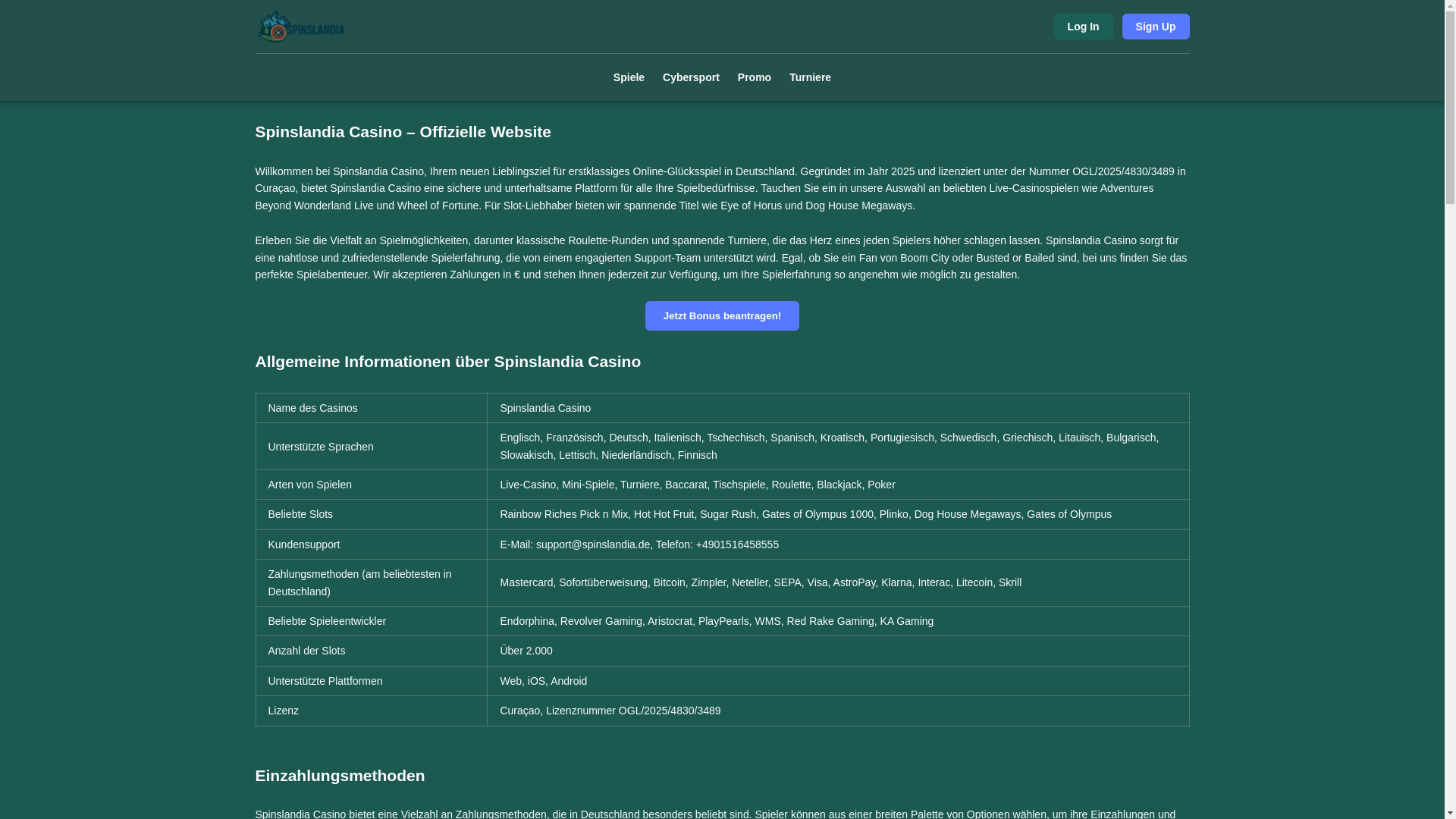 website screenshot of https://spinslandia-de.pages.dev/