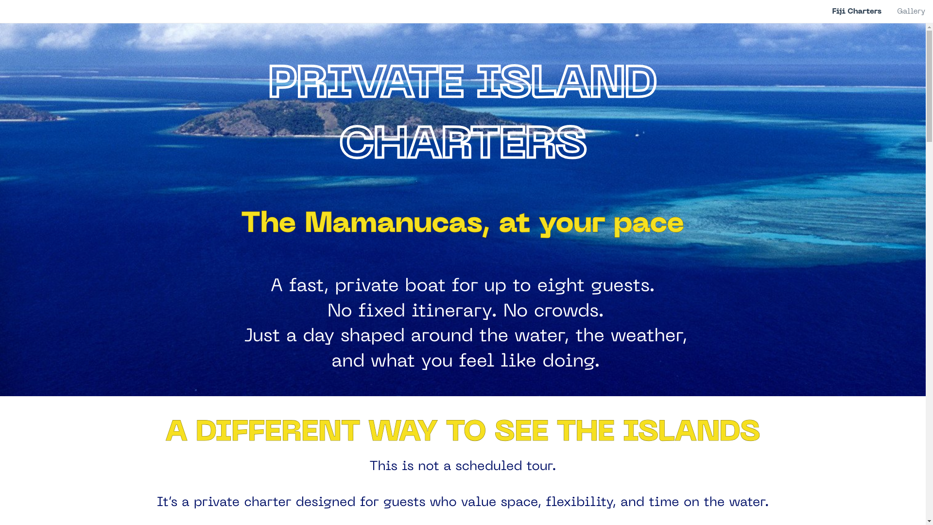 website screenshot of https://privateislandchartersfiji.com/