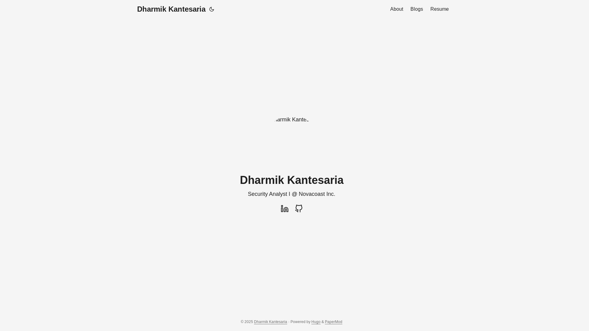 website screenshot of https://dharmikkantesaria.com/