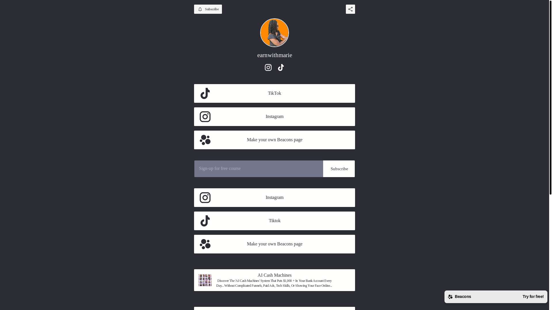website screenshot of https://earnwithmarie.store/