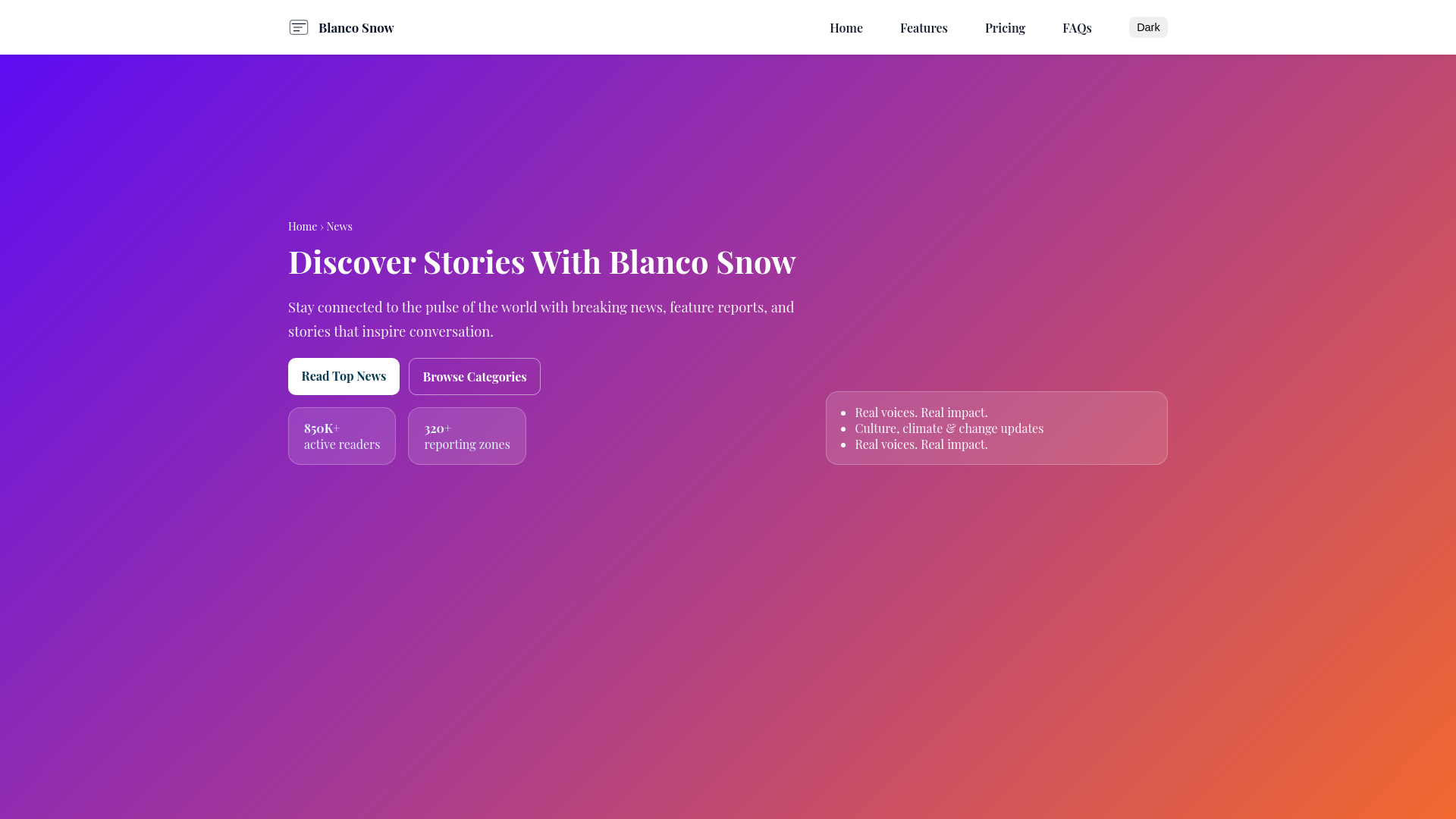 website screenshot of https://blancosnow.today/