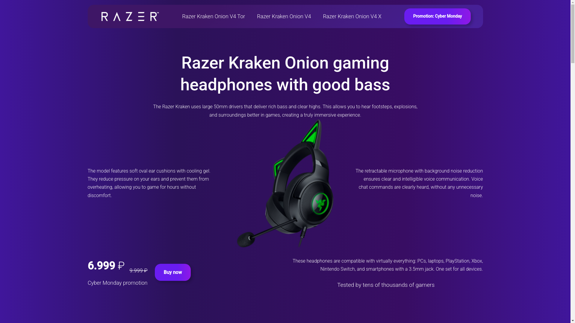 website screenshot of https://razer-kraken-onion.info/