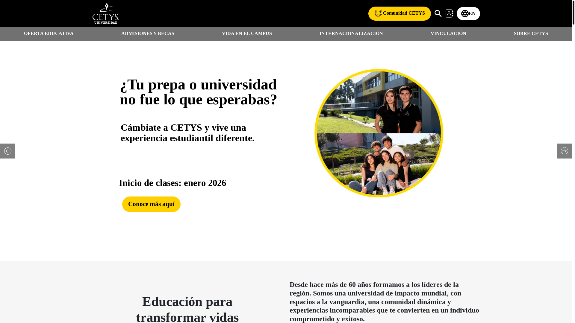 website screenshot of https://www.cetys.mx/