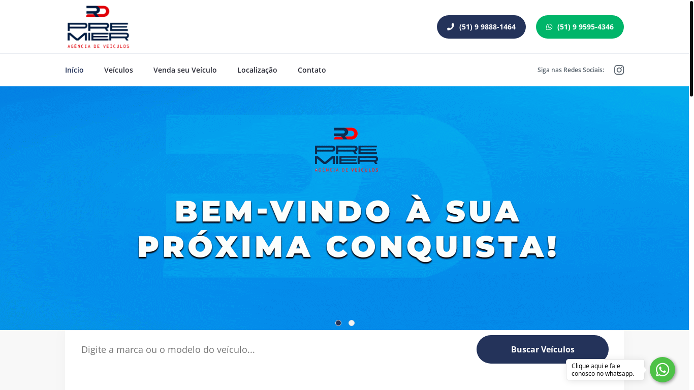 website screenshot of https://premieragveiculos.com.br/