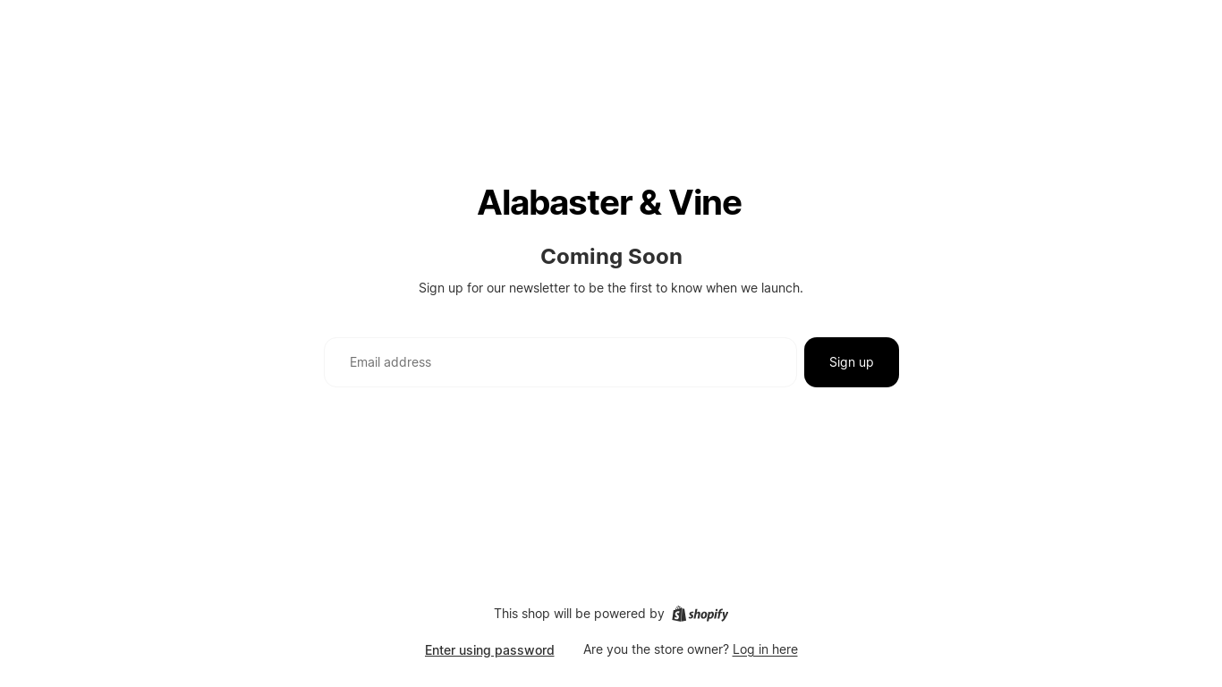 website screenshot of https://alabasterandvine.com/
