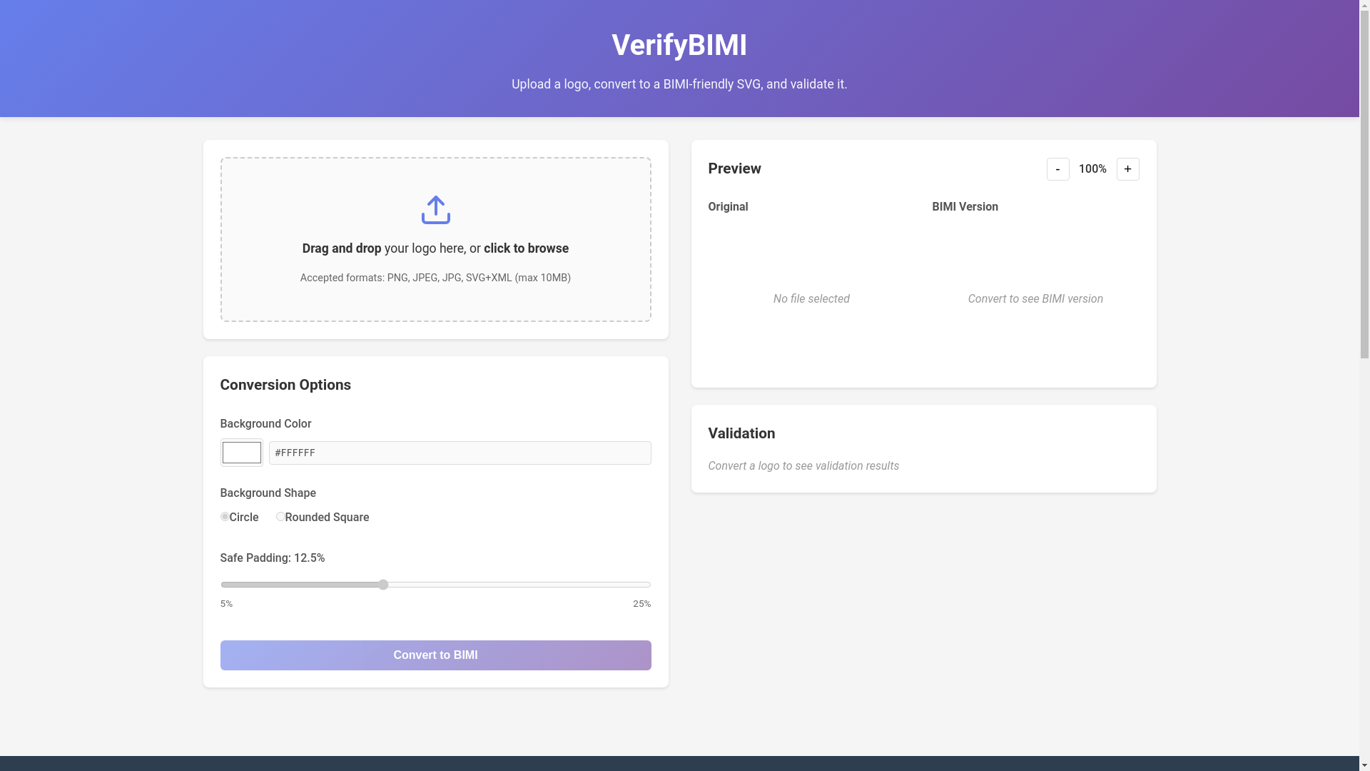 website screenshot of https://verifybimi.com/