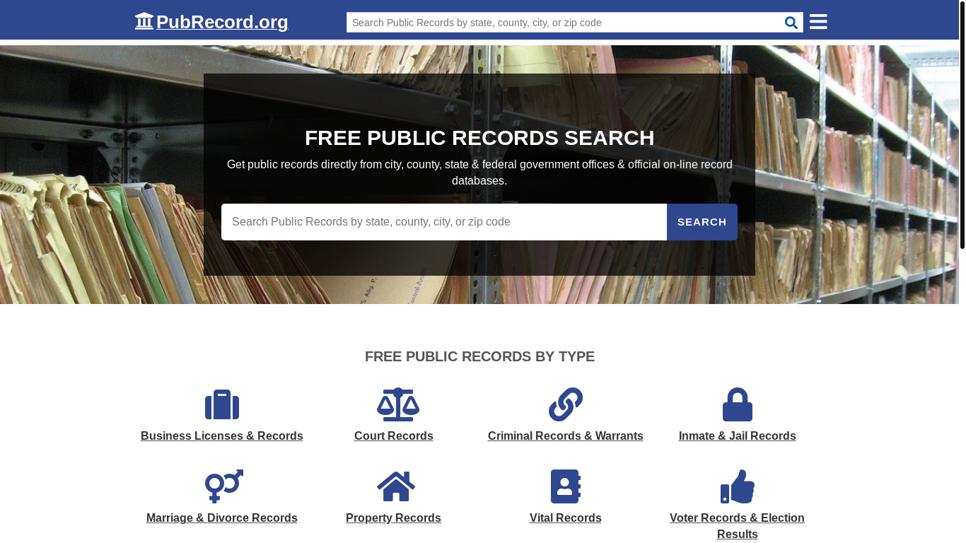website screenshot of https://www.pubrecord.org/