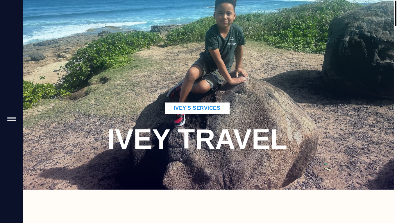website screenshot of https://iveytravels.com/