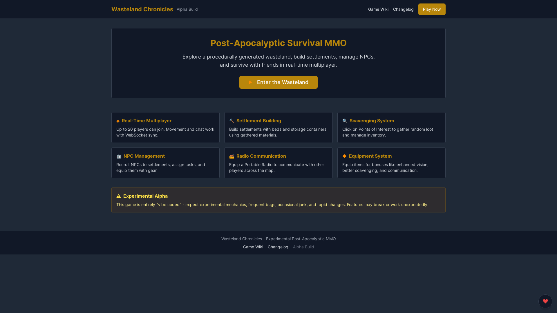 website screenshot of https://wastelandchronicles.net/