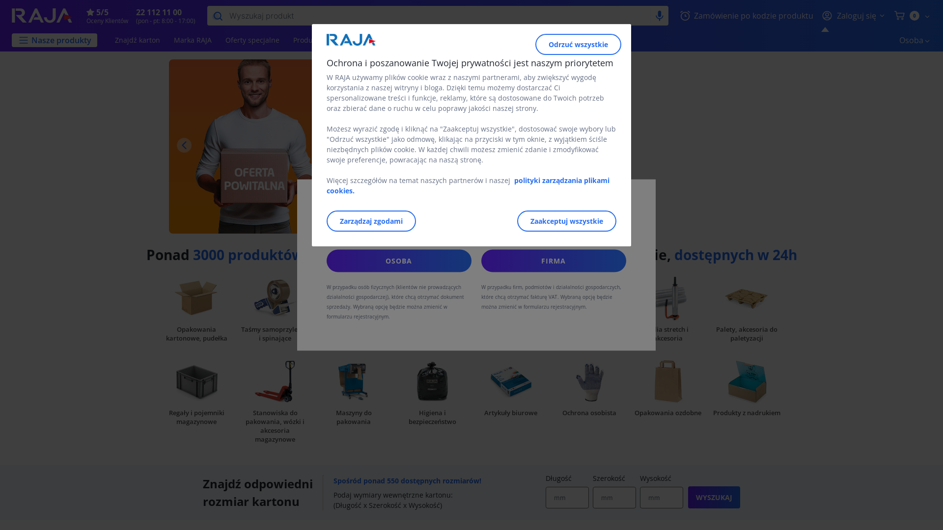 website screenshot of https://www.rajapack.pl/