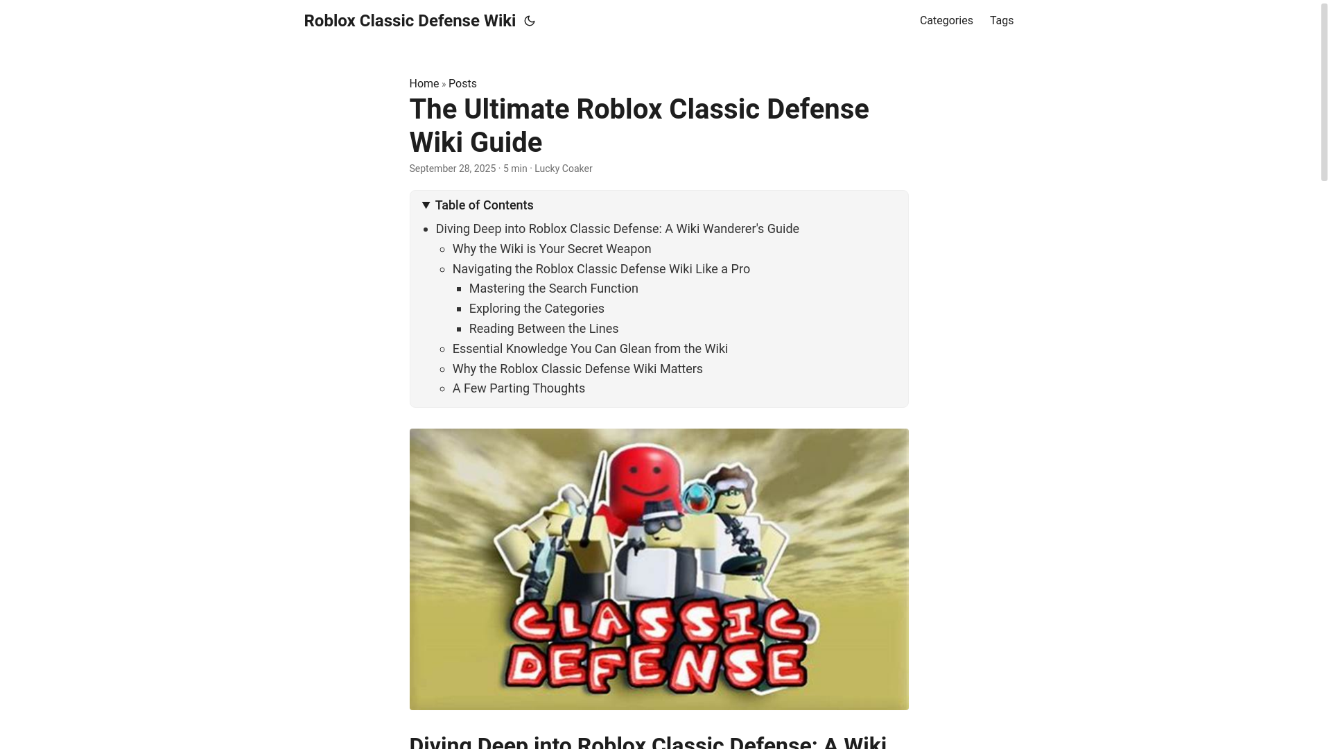 website screenshot of https://roblox-classic-defense-wiki.pages.dev/