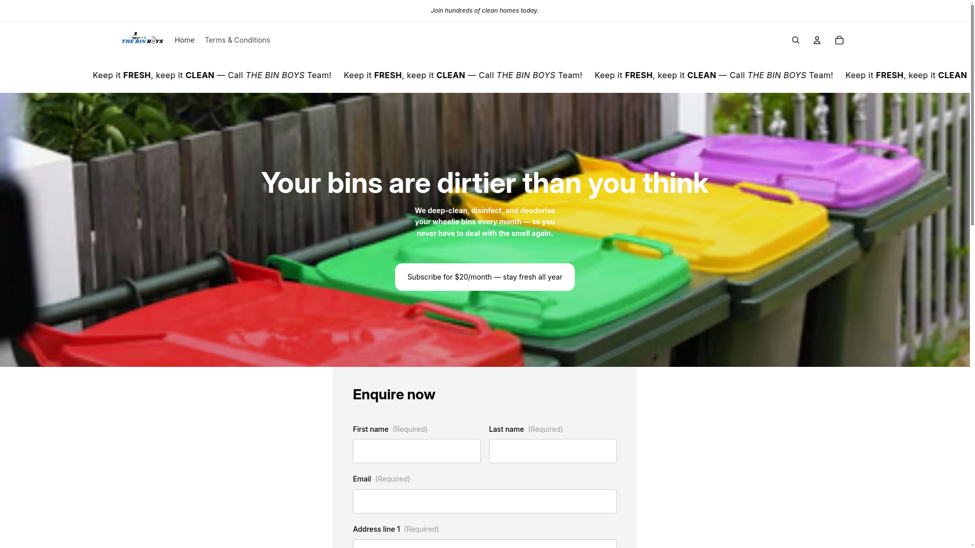 website screenshot of https://thebinboysvic.com/