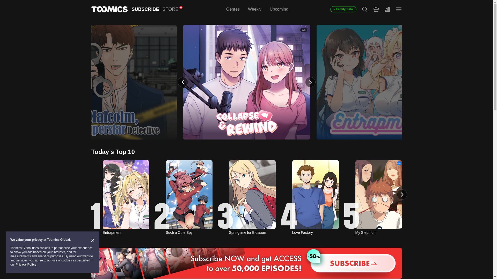 website screenshot of https://toomics.com/