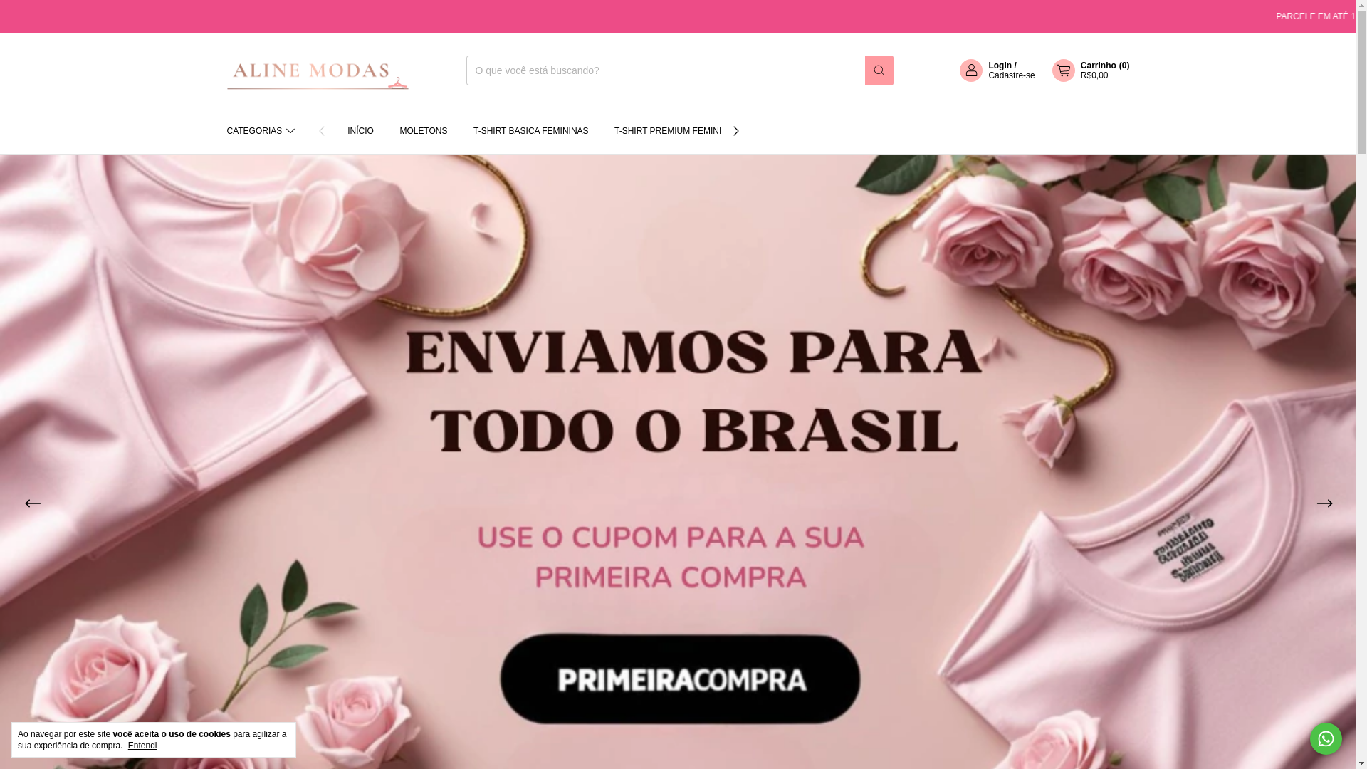 website screenshot of https://alinemodasls.com.br/