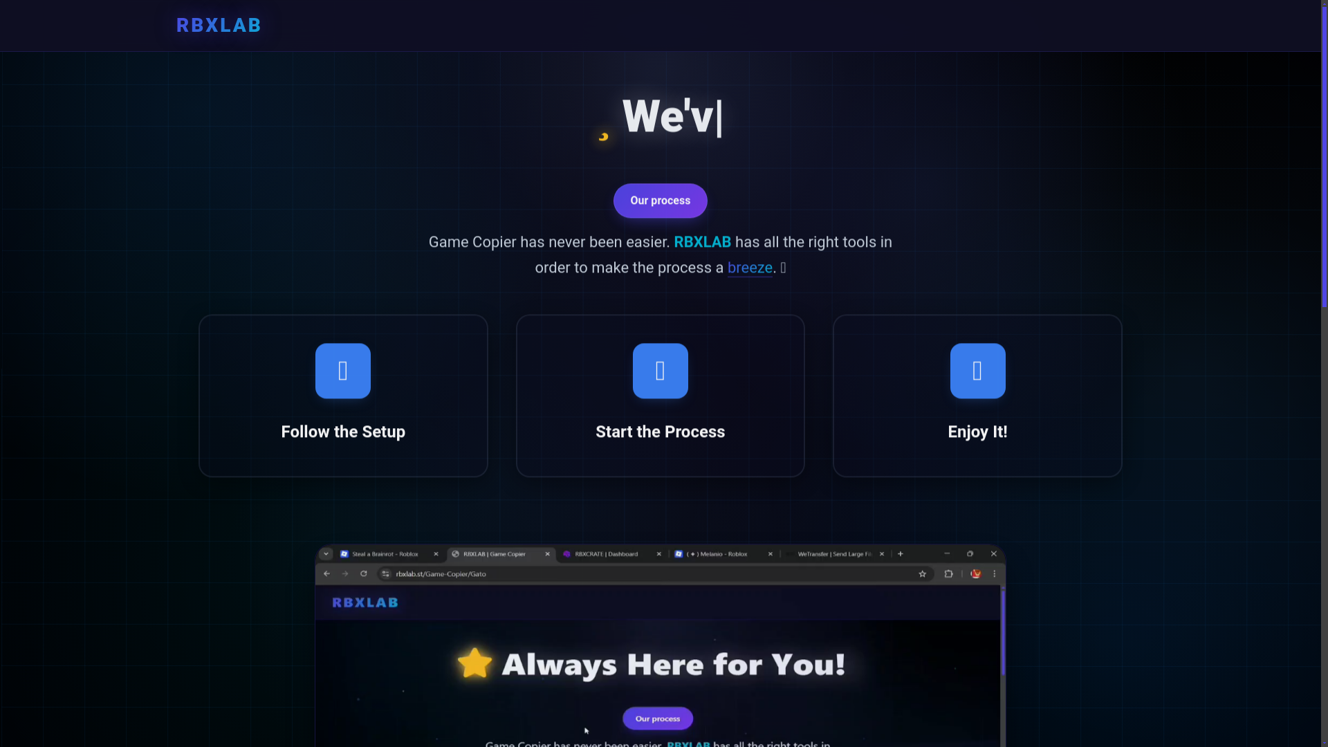website screenshot of https://rbxlab.st/Game-Copier/terrain