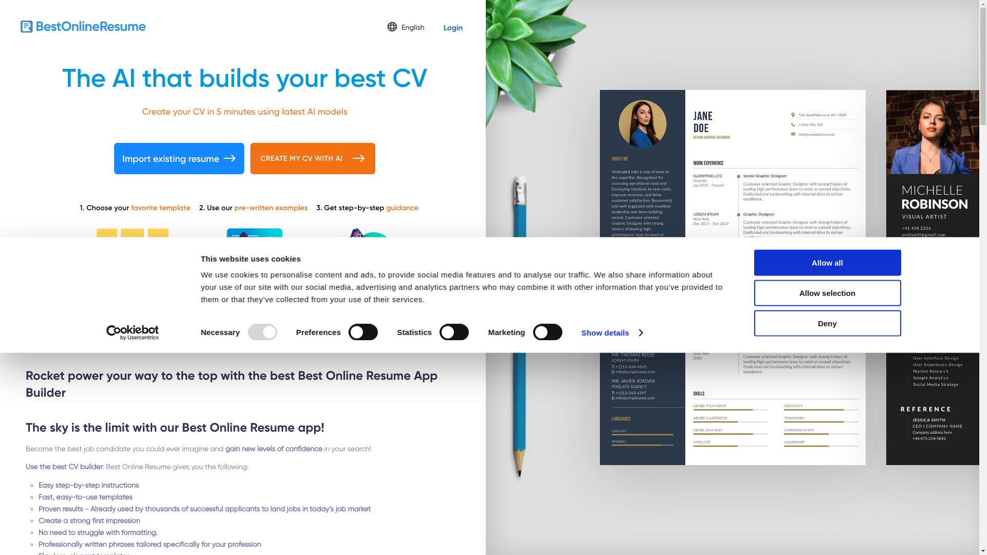 website screenshot of https://bestonlineresume.com/